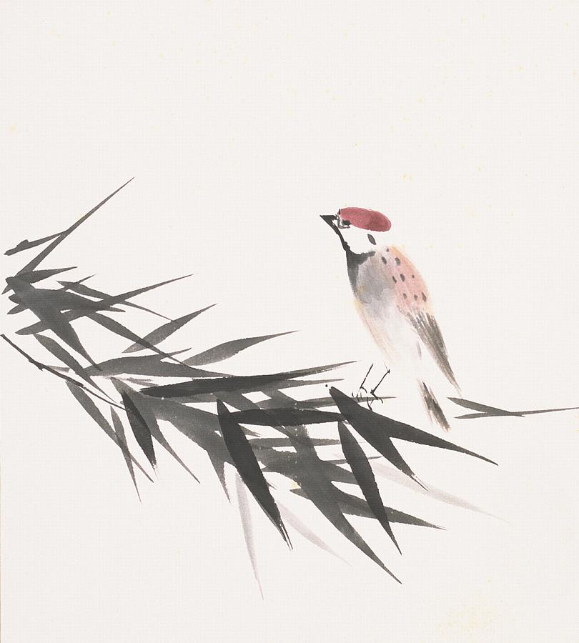 A Sparrow And Bamboo Leaves #1 Digital Art by Daj