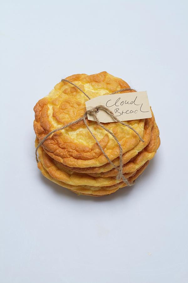 A Stack Of Cloud Bread carb-free Bread Tied With String #1 Photograph by Eising Studio