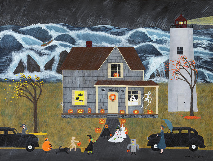 Lighthouse Painting - A Stormy Halloween At Sea #1 by Susan C Houghton