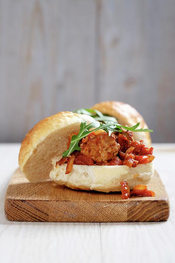 A Turkey Meatball Sandwich With A Tomato And Onion Sauce #1 Photograph by Adrian Britton