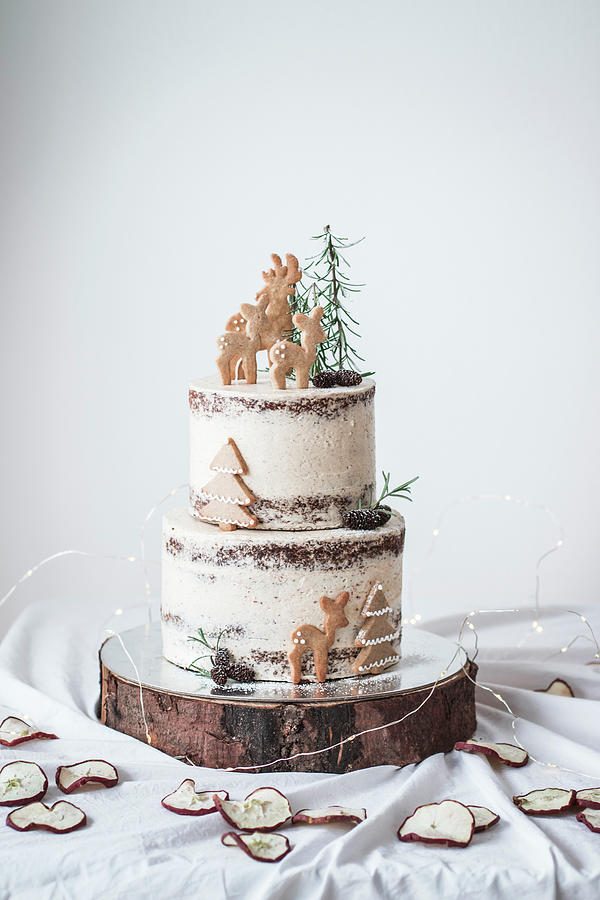 A Two-tier Baked Apple Cake With Cinnamon Buttercream And Christmas Decorations #1 Photograph by Cau De Sucre