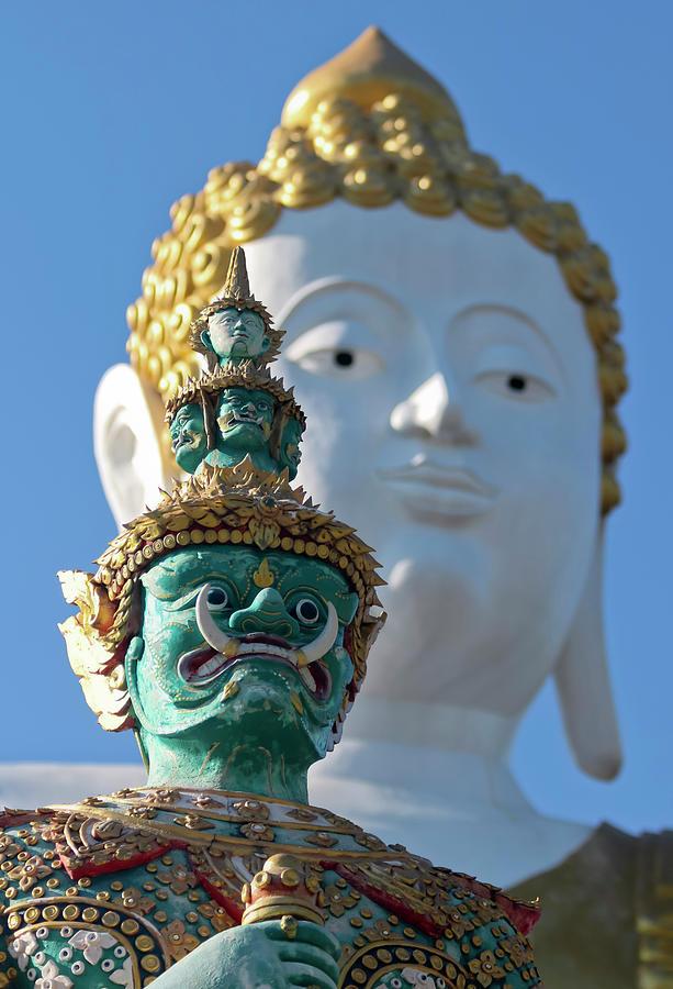 Buddha Photograph - A Warrior and Buddha, Wat Phra That Doi Kham Temple, Chiang Mai, #1 by Derrick Neill