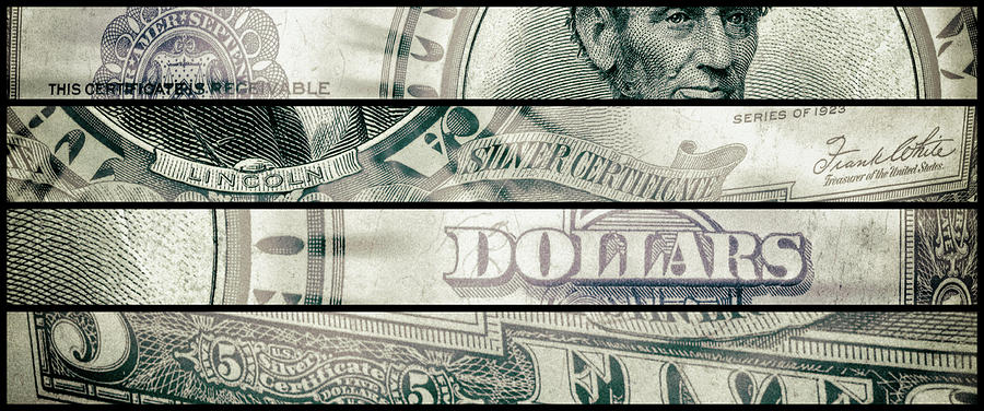 Abraham Lincoln 1923 American Five Dollar Bill Currency Polyptych Artwork #1 Digital Art by Shawn OBrien