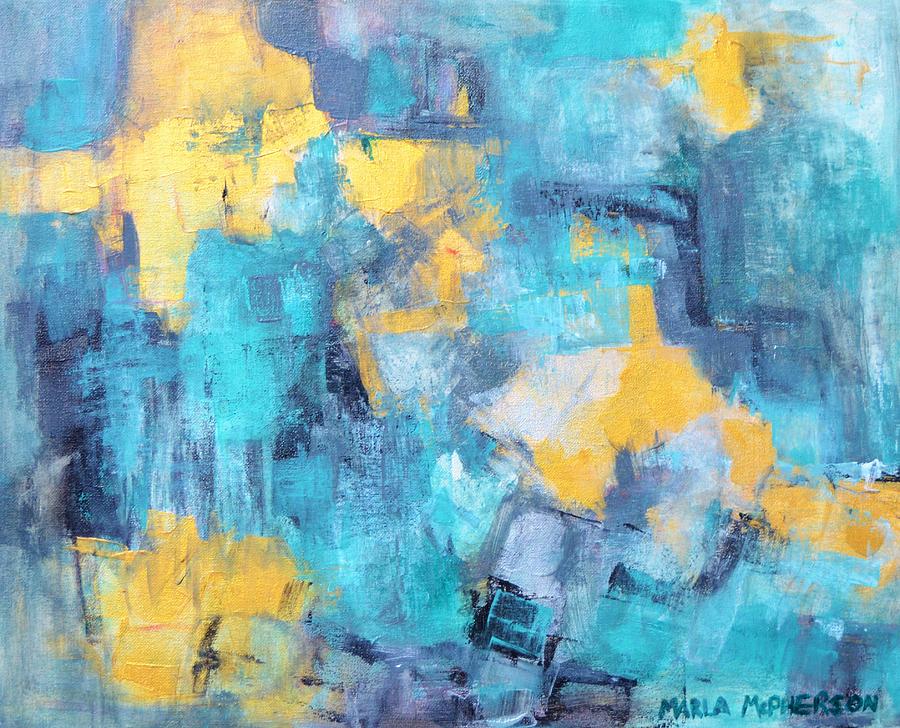 Abstract Painting - Abstract in Blue and Gold #1 by Marla McPherson