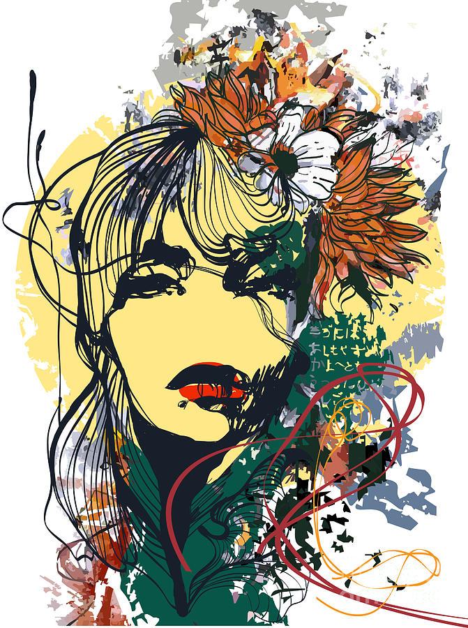 Summer Digital Art - Abstract Print With Female Face by Alisa Franz