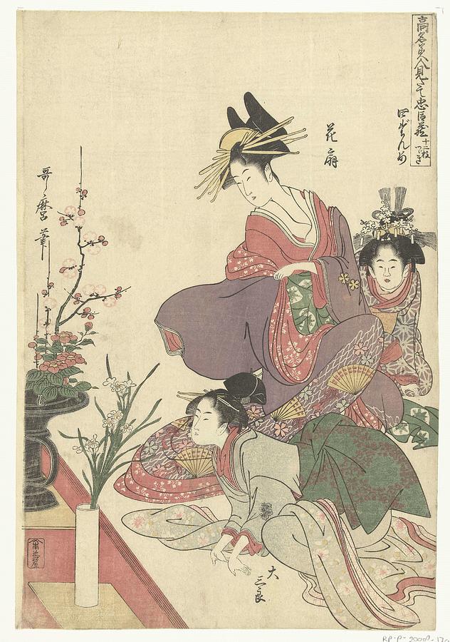 Admiring Floral Arrangements, Kitagawa Utamaro, C. 1795 Painting