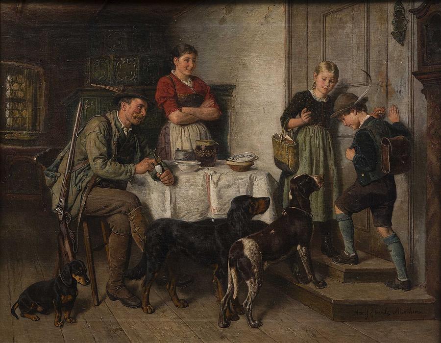 Adolf Eberle, Family Of A Bavarian Hunter #1 Painting by Celestial Images