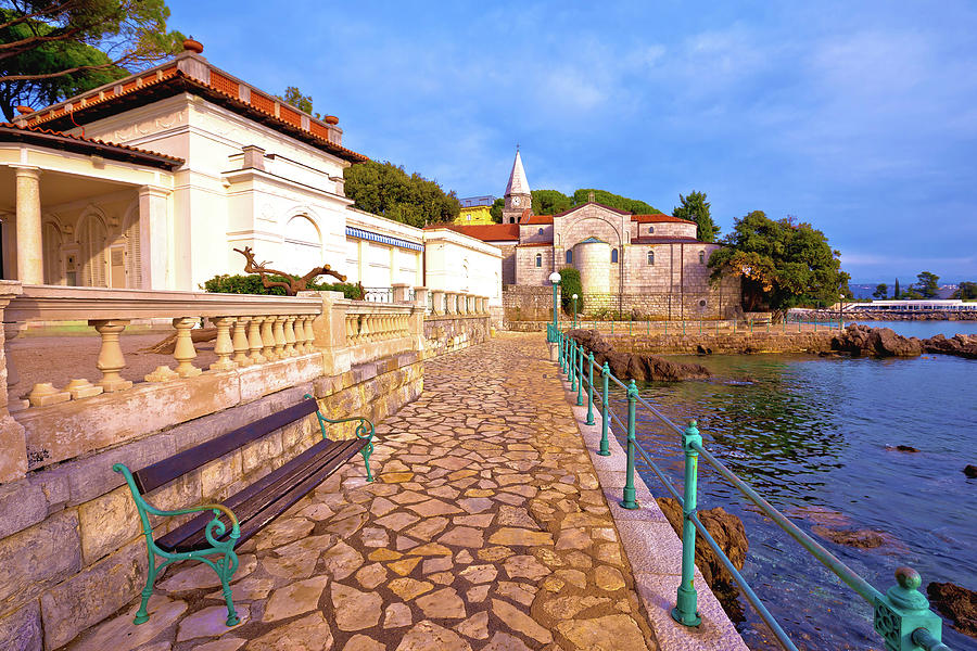 Adriatic town of Opatija watefront walkway and church view #1 Photograph by Brch Photography
