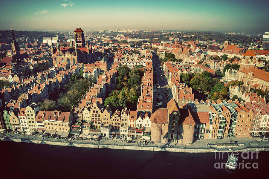 Aerial landscape of Old Town in Gdansk, Poland. #1 Photograph by Michal Bednarek