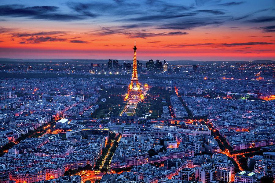 Aerial Of City Of Paris At Twilight Digital Art by Antonino Bartuccio