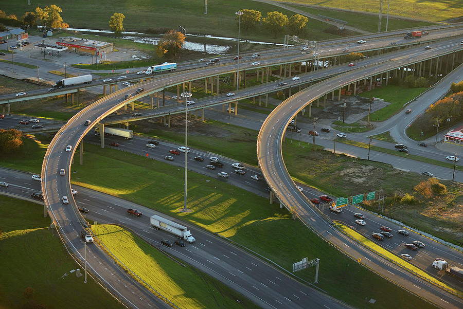 Aerial Of Freeway In Dallas #1 Digital Art by Heeb Photos