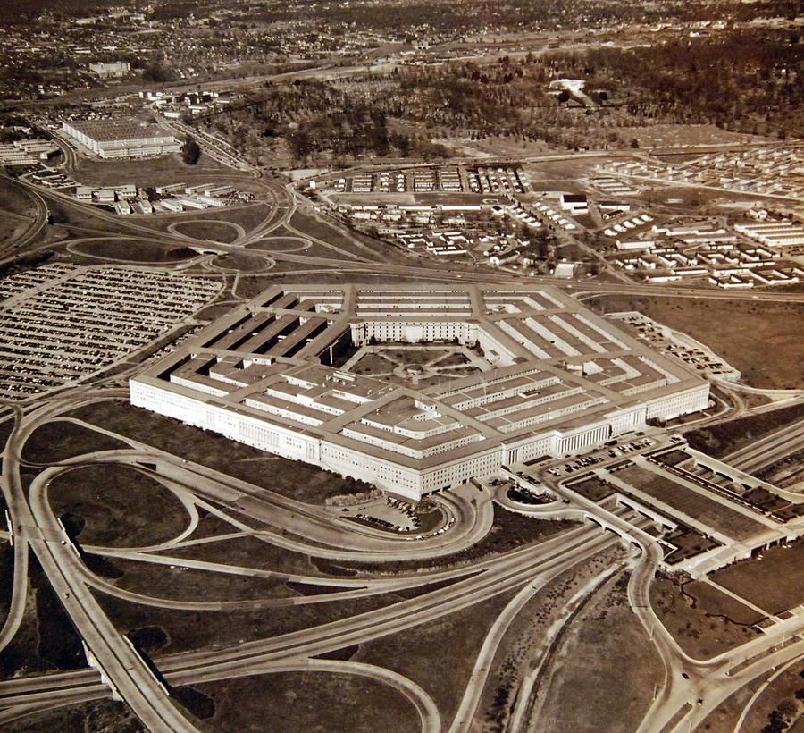 Architecture Painting - Aerial of Pentagon Building, Washington, D.C. Note Navy Annex in the left background, April 1951 #1 by Celestial Images