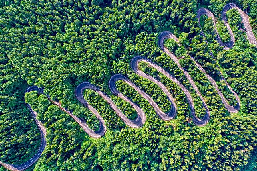 Nature Photograph - Aerial View Of A Winding Mountain Road #1 by Daniel Chetroni