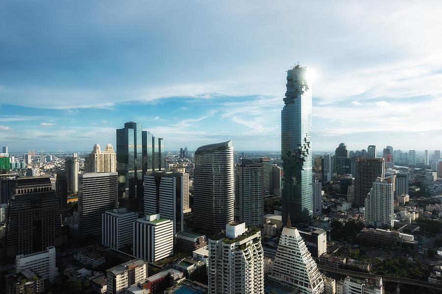Landscape Photograph - Aerial View Of Bangkok Modern Office #1 by Prasit Rodphan