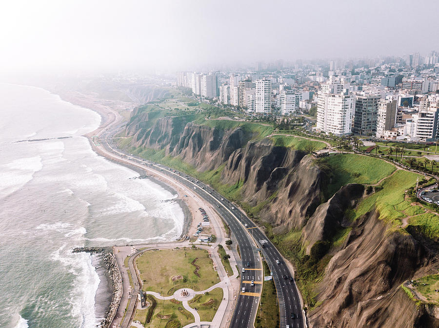 Architecture Photograph - Aerial View Of Costa Verde Coastline In Lima, Peru #1 by Cavan Images