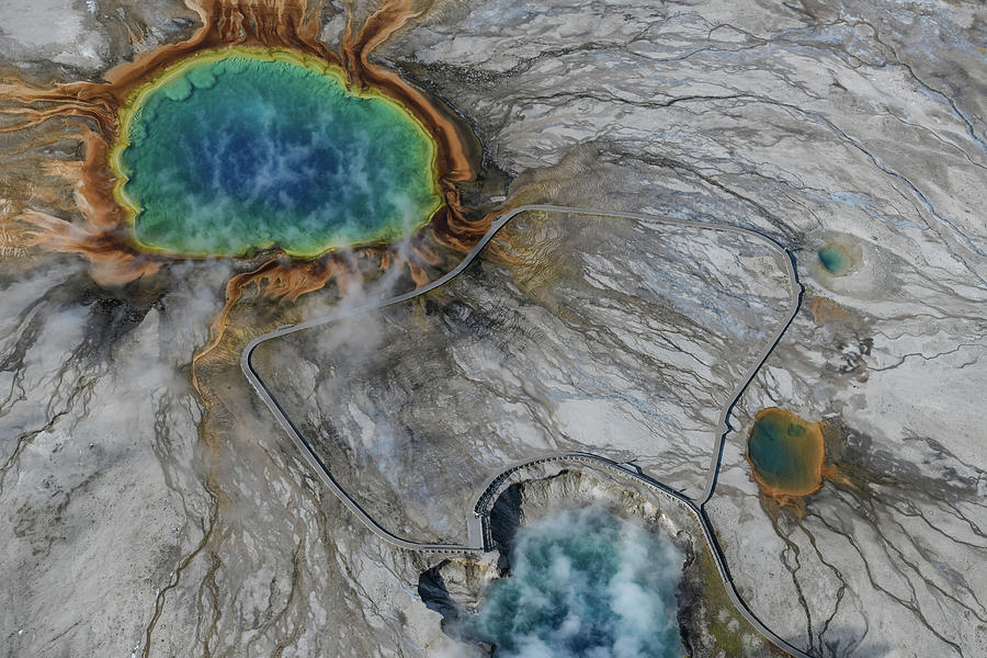 Aerial view of Grand prismatic spring in yellowstone, USA Photograph by ...