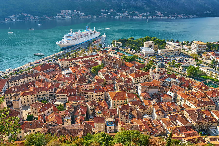 Architecture Photograph - Aerial View Of Kotor Old Town, Bay #1 by Jan Wlodarczyk
