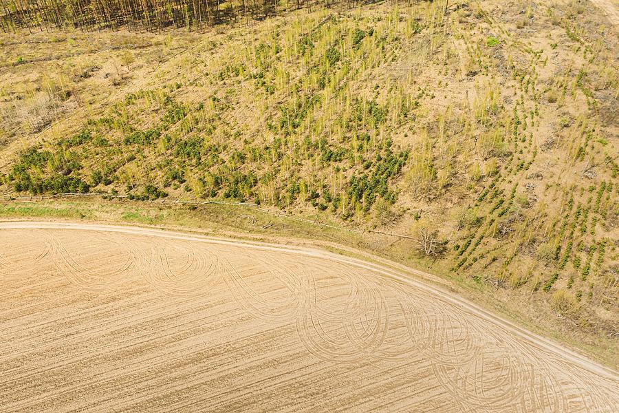 Nature Photograph - Aerial View Of Minimalistic Rural #1 by Ryhor Bruyeu