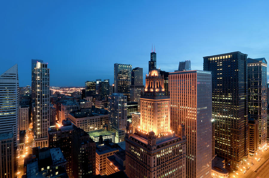 Aerial View Of The Chicago Loop At Dusk #1 Photograph by Chrisp0