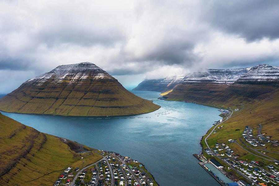 Aerial View Of The City Of Klaksvik On Faroe Islands, Denmark ...