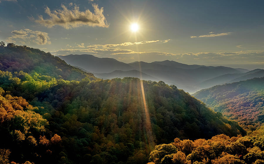 aerial view sunset in pisgah national forest at the Appalachian Mountains Photograph