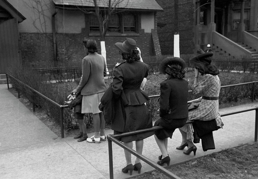 African American Girls waiting for Episcopal Church to end so they can see the processional, South Side of Chicago, Illinois Painting by 