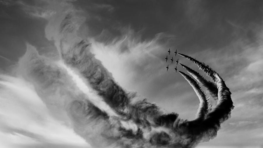Black And White Photograph - Air Show Stunt #1 by Dieter Walther
