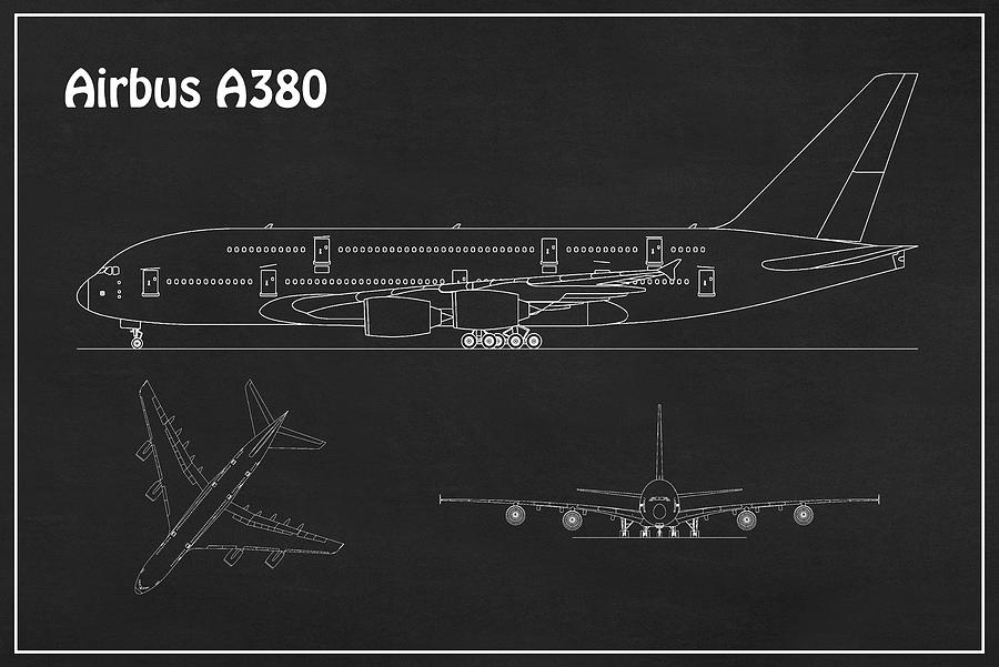 Airbus a380 - Airplane Blueprint. Drawing Plans or Schematics with ...