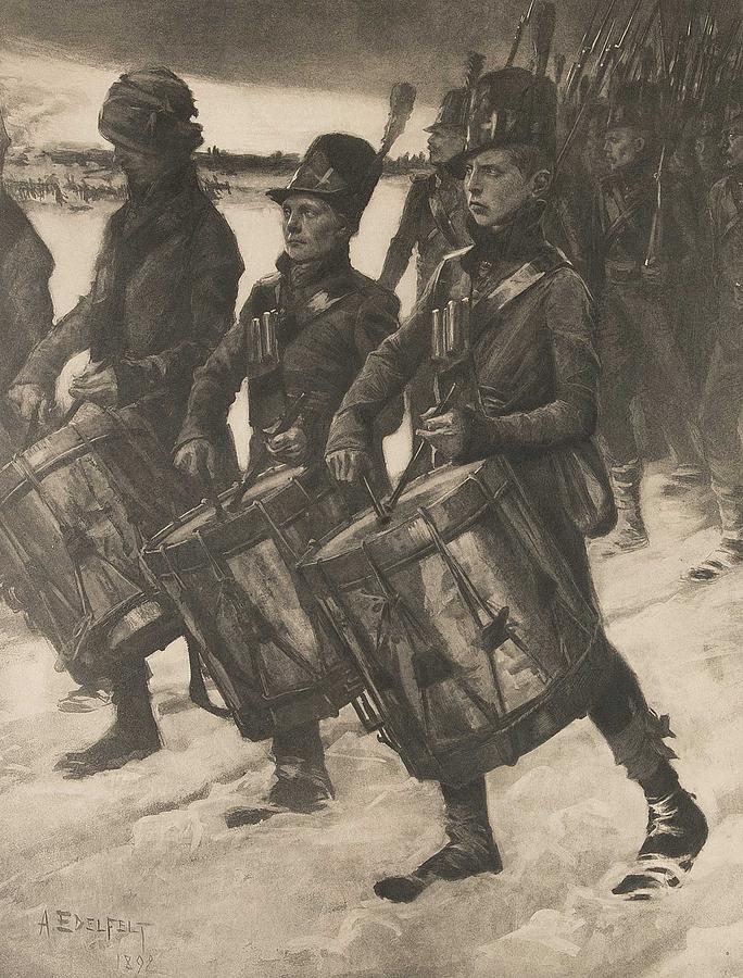 ALBERT EDELFELT, heliogravure,  . Porilaisten marssi 1892 #1 Painting by Celestial Images