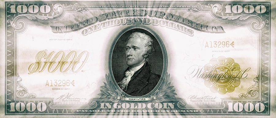 Alexander Hamilton 1907 American One Thousand Dollar Bill Currency Starburst Artwork #1 Digital Art by Shawn OBrien