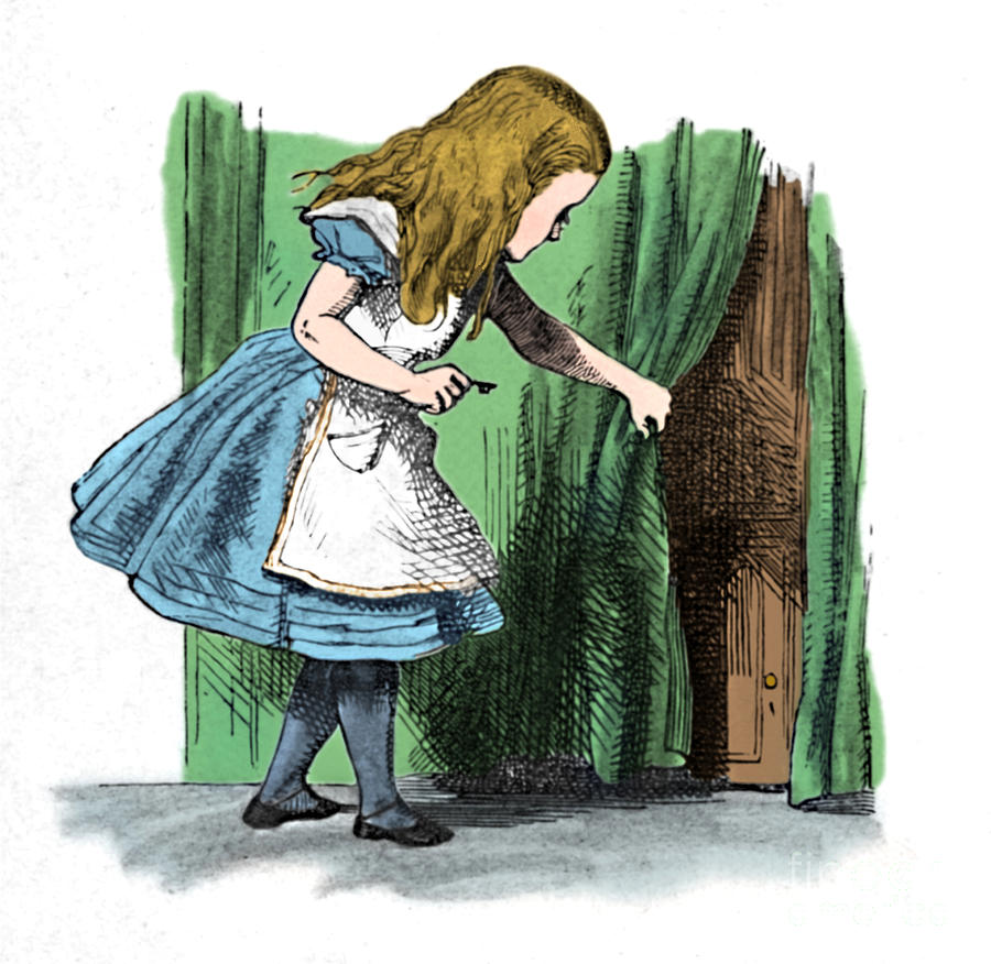 Alice Looking At A Small Door #1 Drawing by Print Collector