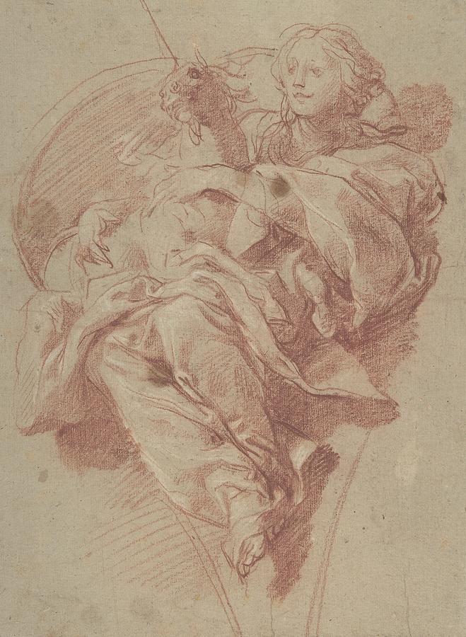 Horse Drawing - Allegorical Figure Of Purity With A Unicorn by Baldassarre Franceschini