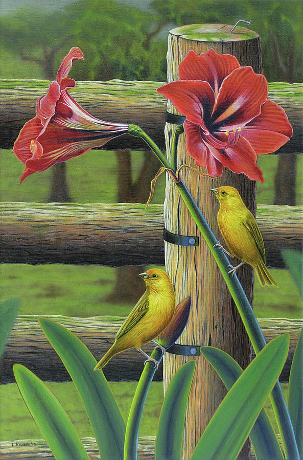 Finch Painting - Always Together #1 by Luis Aguirre