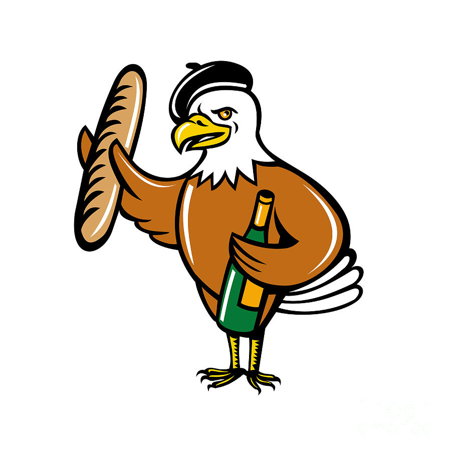 American Eagle Beret Baguette Wine Cartoon Digital Art by Aloysius  Patrimonio - Pixels
