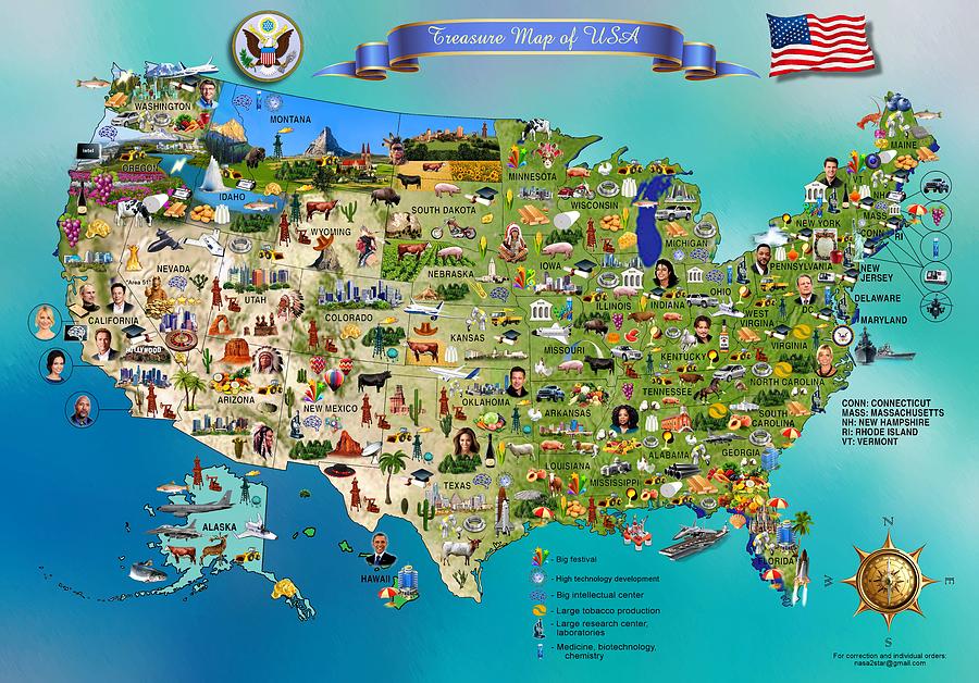US map America's Map USA Digital Art by Radiy Bohem - Pixels