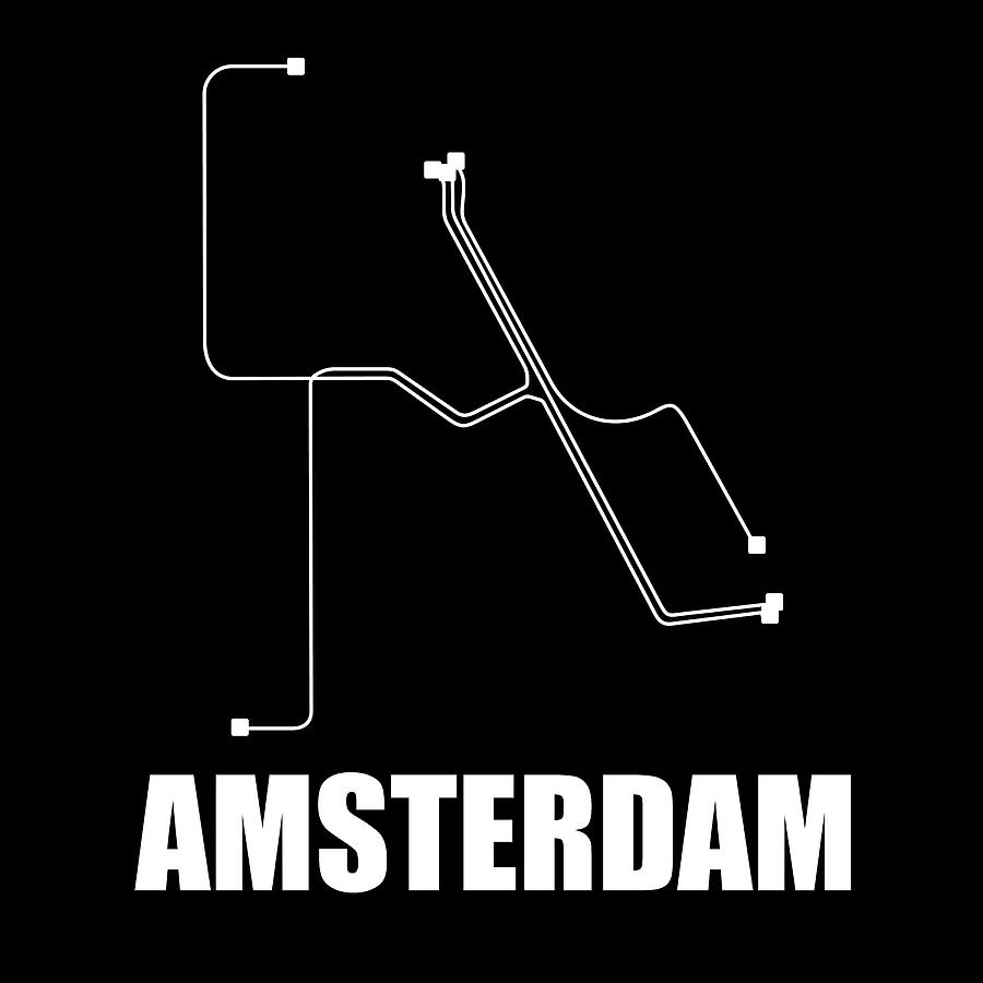 Amsterdam Digital Art - Amsterdam Black Subway Map by Naxart Studio Amsterdam Digital Art - Amsterdam Black Subway Map by Naxart Studio