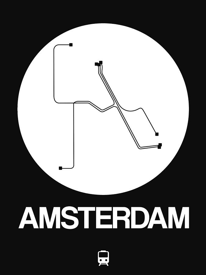 Amsterdam Digital Art - Amsterdam White Subway Map by Naxart Studio Amsterdam Digital Art - Amsterdam White Subway Map by Naxart Studio