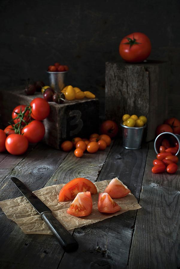 An Arrangement Of Tomatoes In Various Colours And Sizes #1 Photograph by Tomasz Jakusz