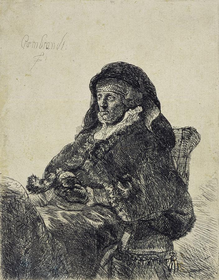 Rembrandt Drawing - An Elderly Woman by Rembrandt Van Rijn