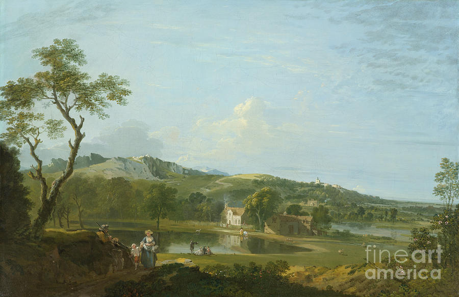 An Extensive Landscape With Cottages Near A Lake Painting by Richard Wilson