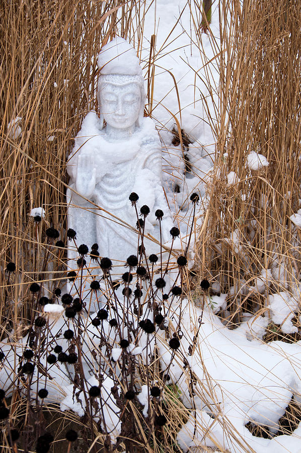 An Oriental Sculpture In The Snow #1 Photograph by Mohrimages