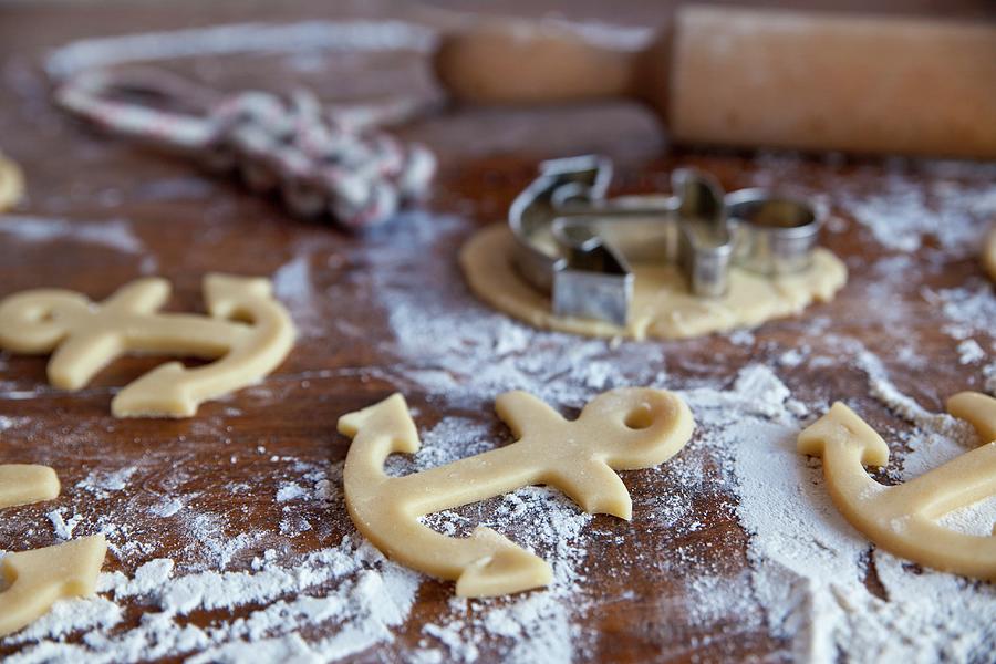 Anchor-shaped Ginger Butter Cookies unbaked #1 Photograph by Isolda Delgado Mora