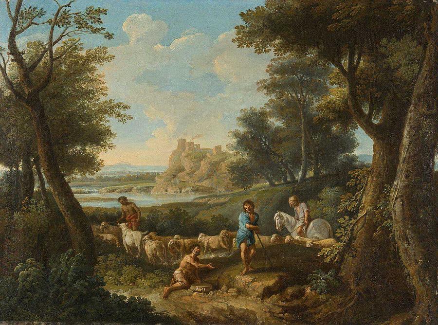 Andrea Locatelli,  Idyllic landscape with shepherds, 1725 #1 Painting by Andrea Locatelli