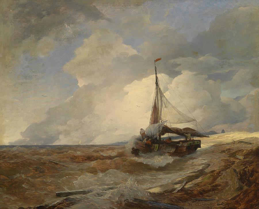 Andreas Achenbach, Fishing Boat in Distress, 1893 #1 Painting by Andreas Achenbach
