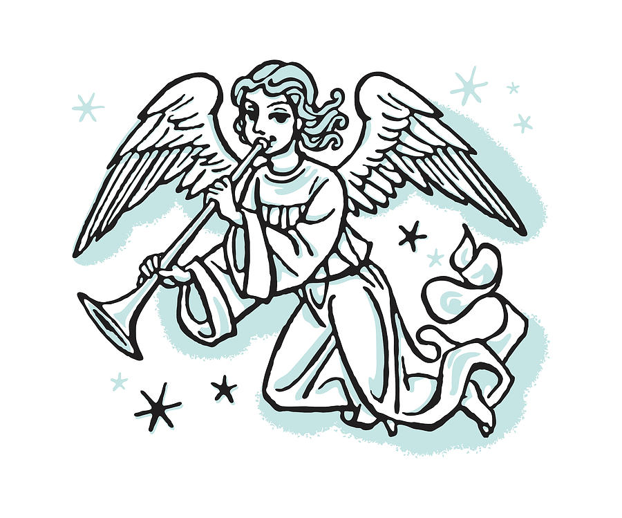 Christmas Drawing - Angel Blowing Horn #1 by CSA Images