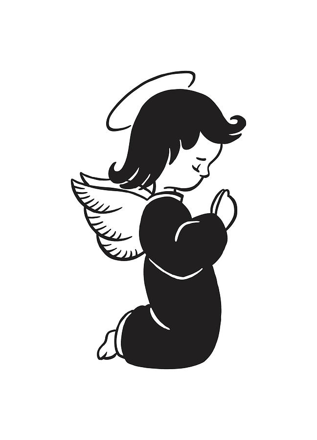 Black And White Drawing - Angel Kneeling and Praying #1 by CSA Images