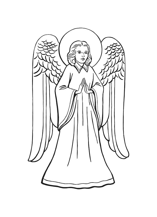 Black And White Drawing - Angel Praying #1 by CSA Images