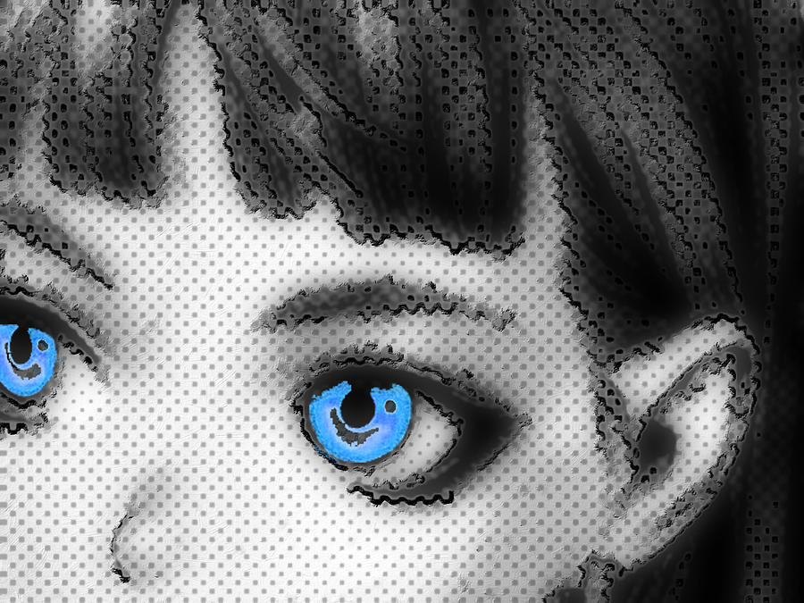 Anime Girl Eyes 2 Black And White Blue Eyes 2 Painting by Tony Rubino -  Fine Art America