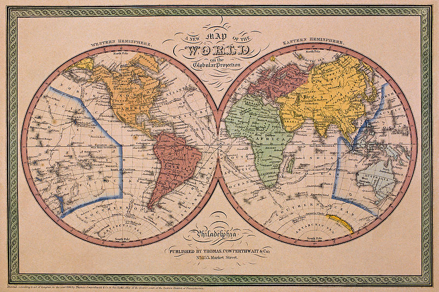 Antique Map Of The World #1 Photograph by Comstock