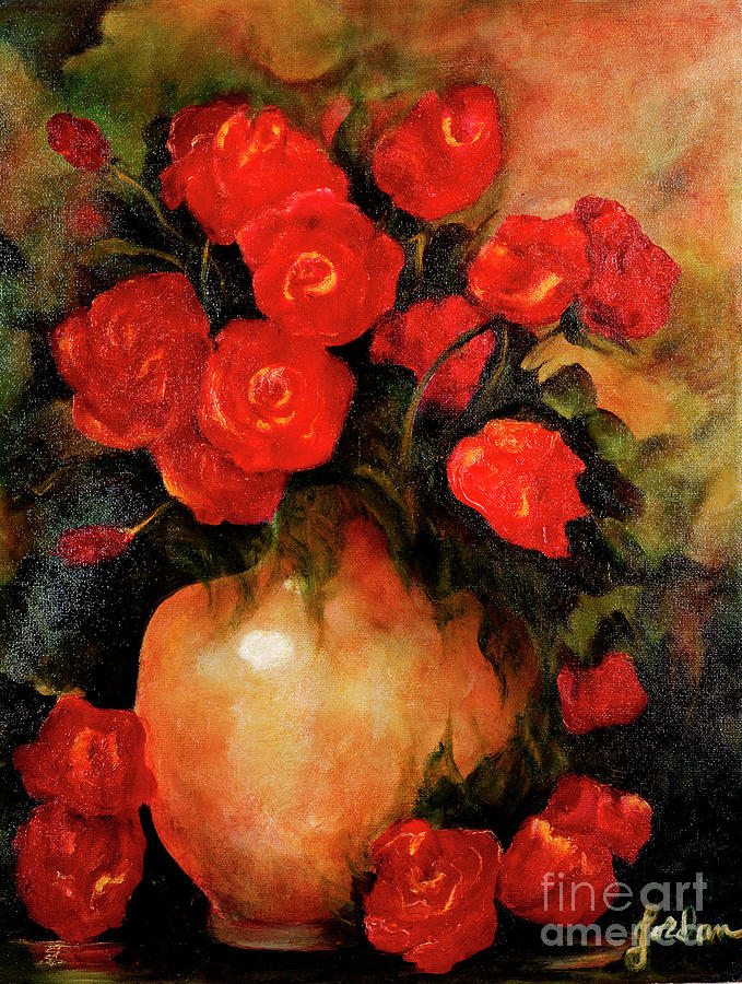 Antique Red Roses Painting by Jordana Sands
